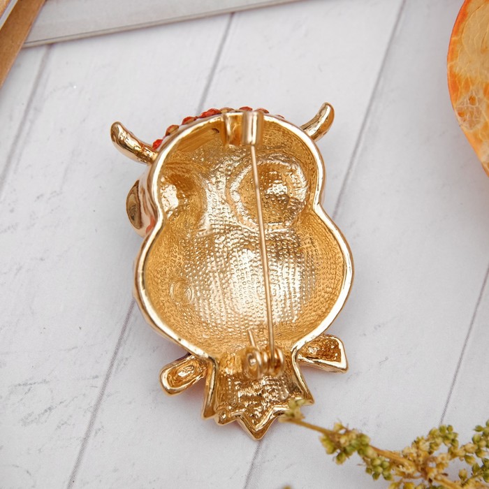 Брошь "Сова", цветная в золоте