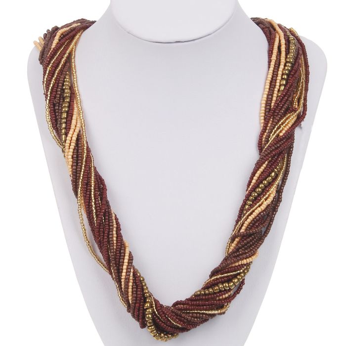 Бусы бисер "Жгут", цвет красно-коричневый
