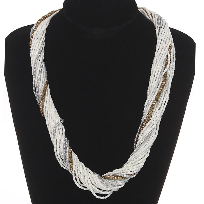 Бусы бисер "Жгут", цвет бело-золотой