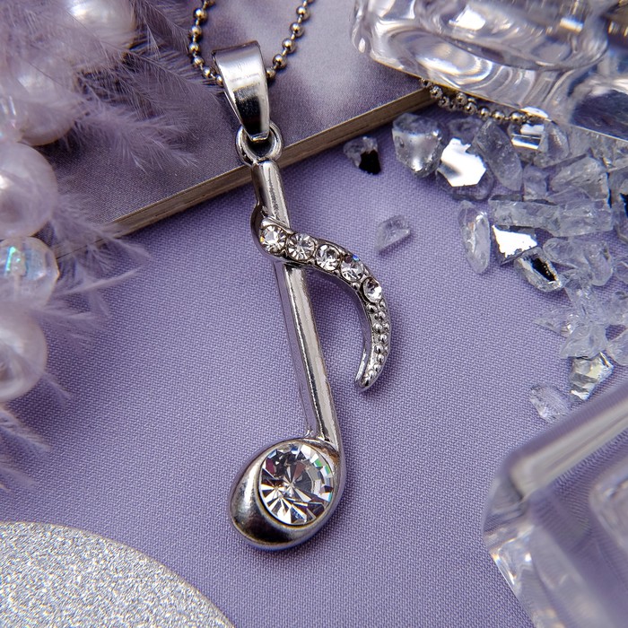 Кулон "Нота в камнях", цвет белый в серебре