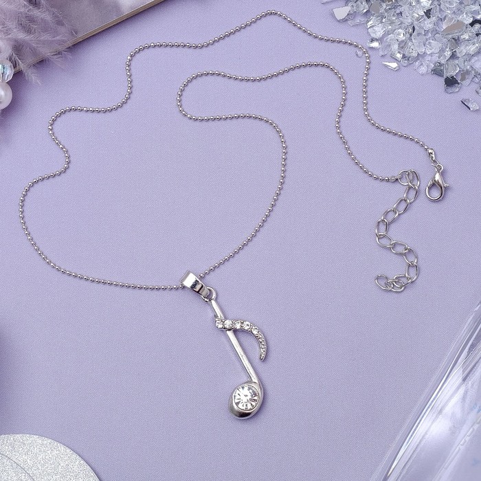 Кулон "Нота в камнях", цвет белый в серебре