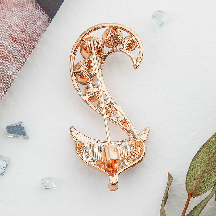 Брошь "Лиса" цвет чёрно-белый в золоте