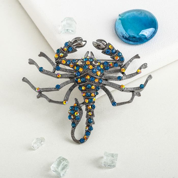 Брошь "Скорпион", цветная в чернёном серебре