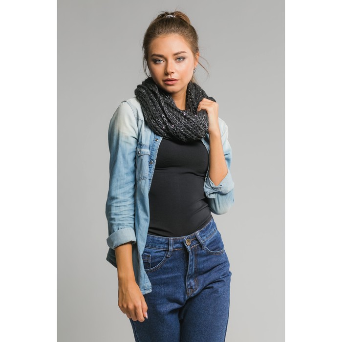 Шарф хомут "Прованс", размер 20х140 см, цвет тёмно-серый