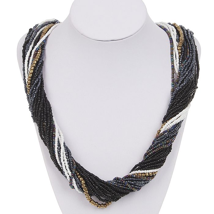 Бусы бисер "Жгут", цвет чёрно-белый