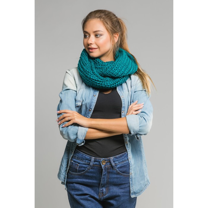 Шарф хомут "Вязка", размер 20х130 см, цвет изумрудный