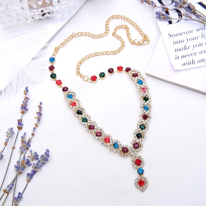 Колье "Круги в стразах" цветное в золоте