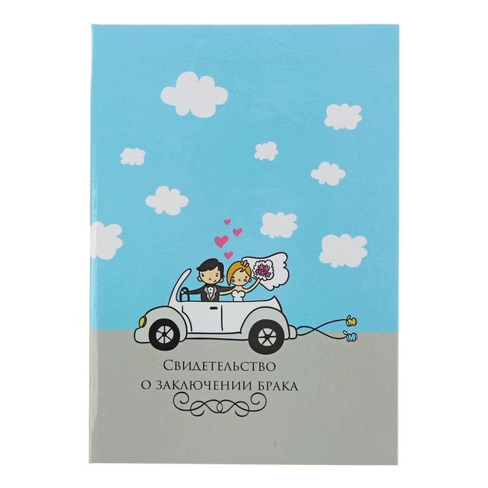 Папка для свидетельства о заключении брака "Молодожены", голубой фон, А5, ламинированное