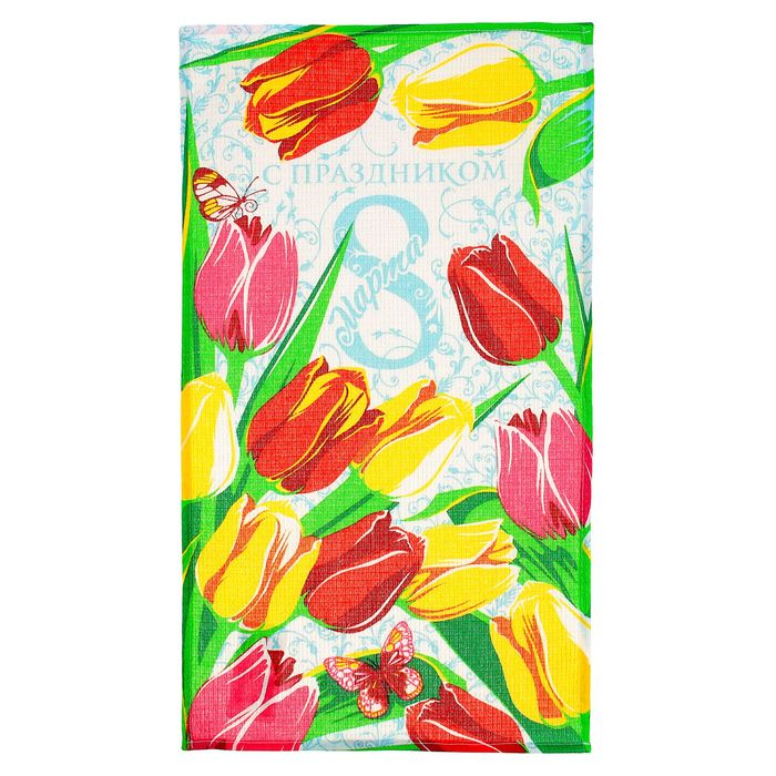 Полотенце вафельное "Доляна" 8 марта 34*64 см,100% хлопок 160 гр/м