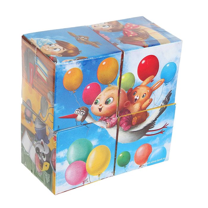 Кубики «Веселые картинки», 4 штуки (картон)