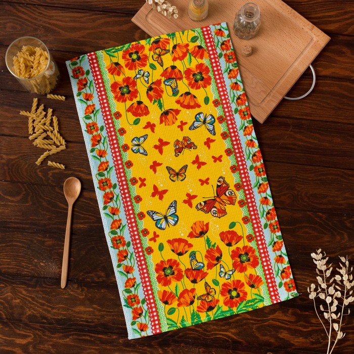 Полотенце вафельное "Доляна" Маковое поле 33*60 см +/-2 см,100% хлопок 160 гр/м