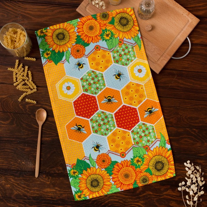 Полотенце вафельное "Доляна" Пчелинные соты 34*64 см,100% хлопок 160 гр/м