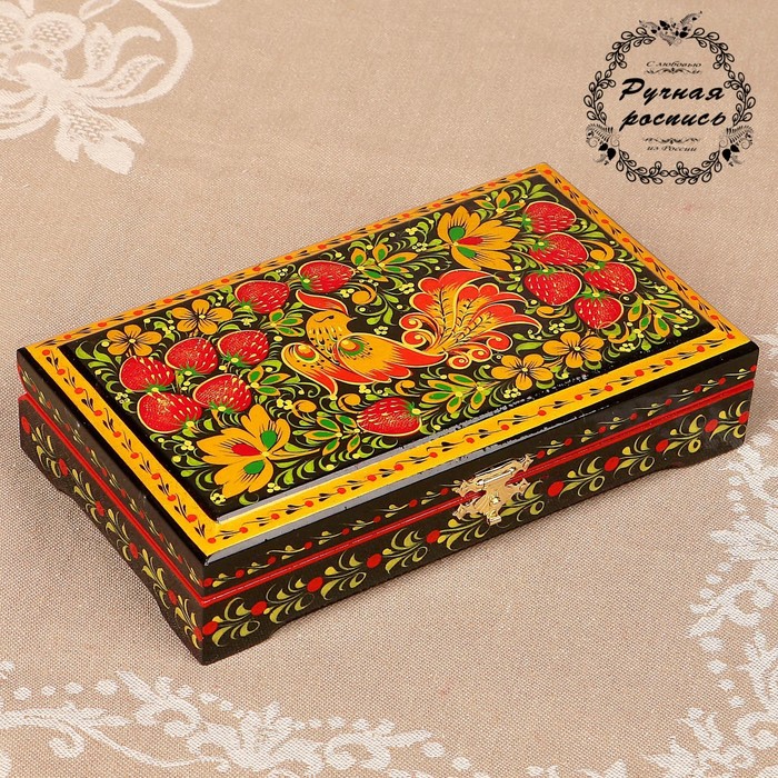 Шкатулка «Птица», хохлома, ручная роспись, 18х10 см