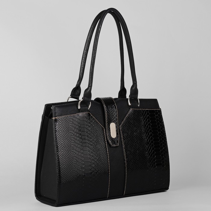 Сумка женская на молнии, 1 отдел, наружный карман, комбинированная, чёрная