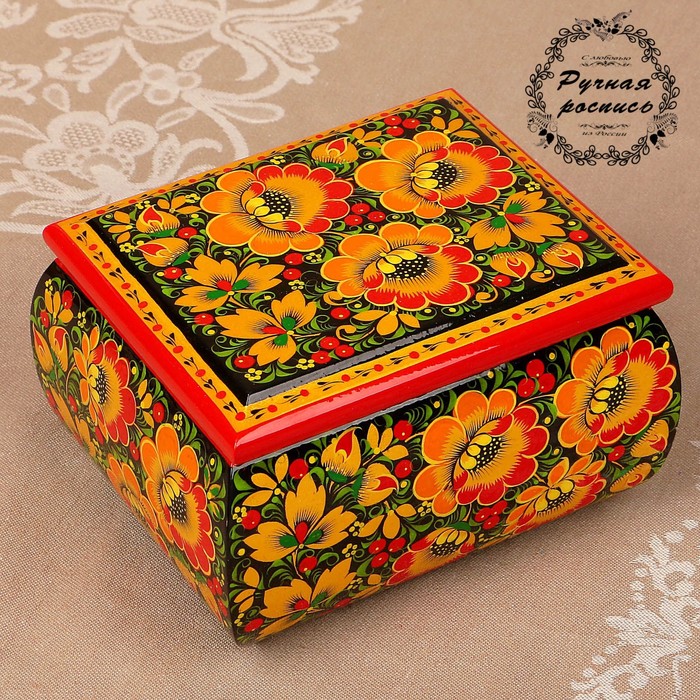 Шкатулка «Цветы», хохлома, ручная роспись, 16х13 см