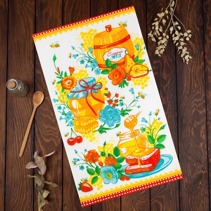 Полотенце вафельное "Доляна" Сладкий мед 34*64 см,100% хлопок 160 гр/м