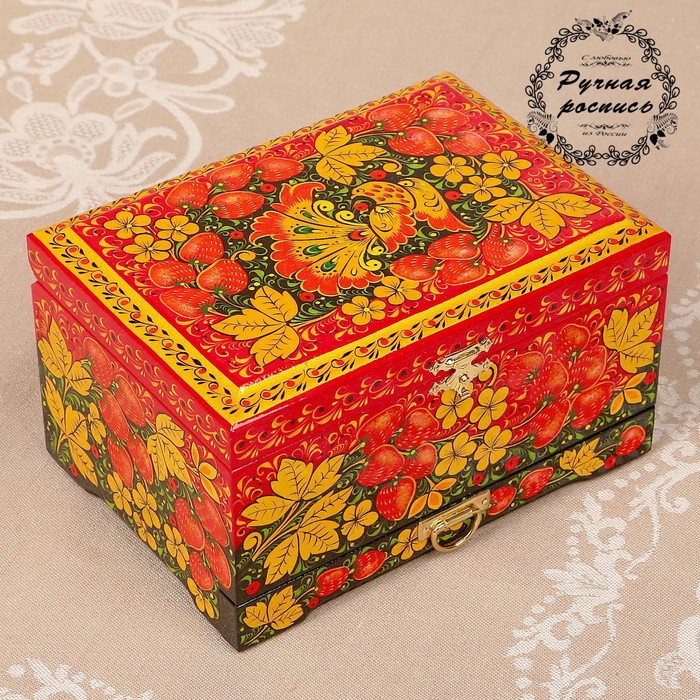 Шкатулка под украшения «Птица», ручная роспись, 17х13 см, чёрная