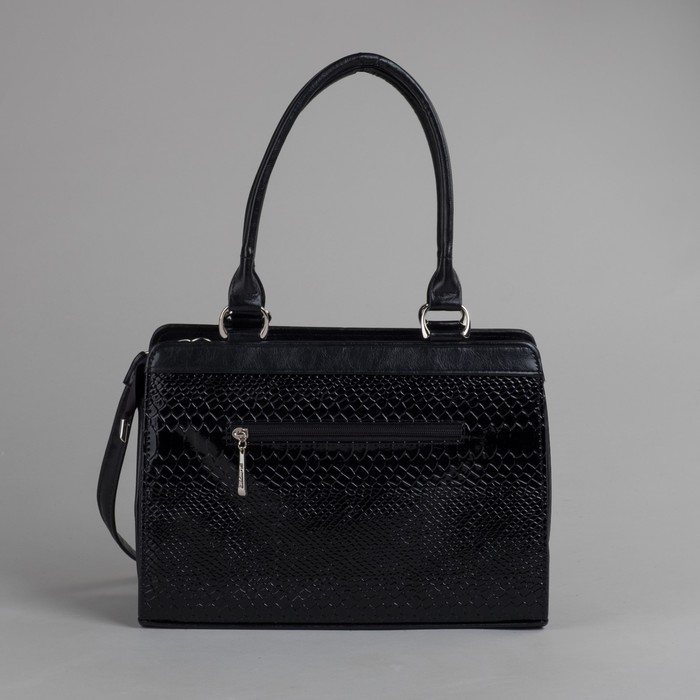 Сумка женская на молнии, 2 отдела, 2 наружных кармана, длинный ремень, комбинированная, чёрная