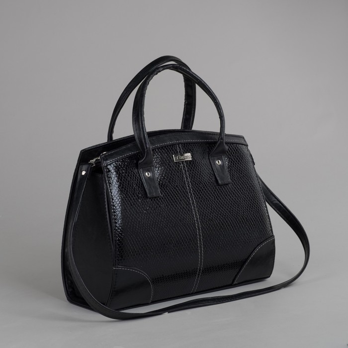 Сумка женская на молнии, 1 отдел, наружный карман, длинный ремень, комбинированная, чёрная