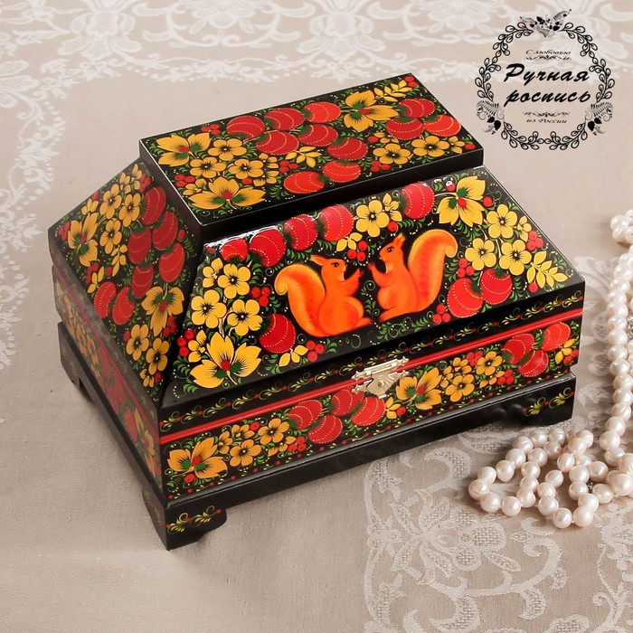 Ларец, хохлома, ручная роспись, белки 23х15,5 см