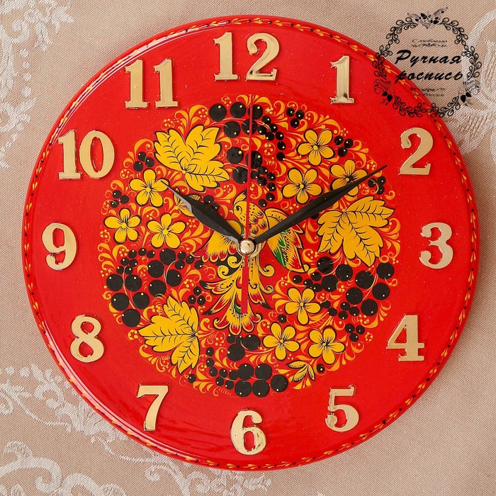 Часы «Ягоды», хохлома, ручная роспись, D=25 см