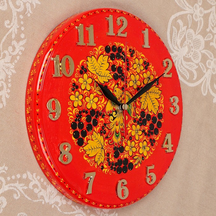 Часы «Ягоды», хохлома, ручная роспись, D=25 см