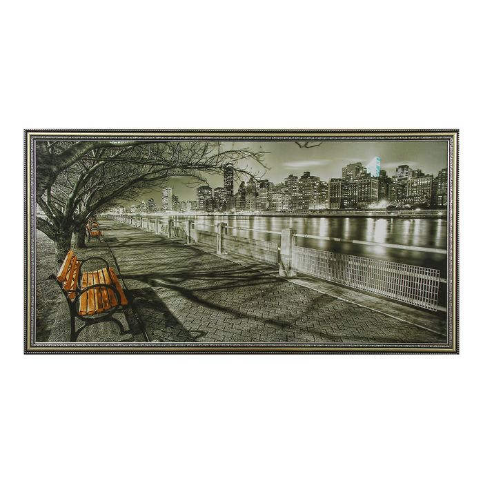 Картина "Набережная со скамейкой"