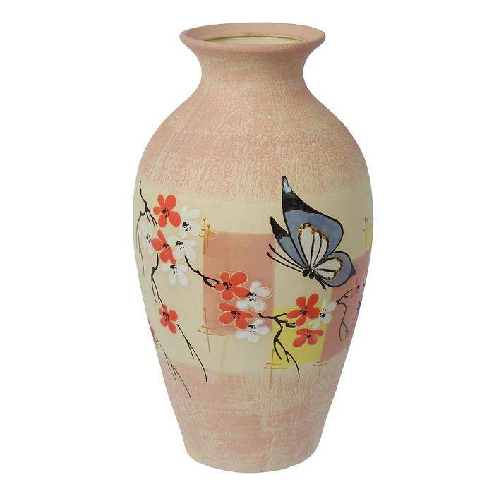 Ваза напольная "Классика" сакура, ангоб, бабочка