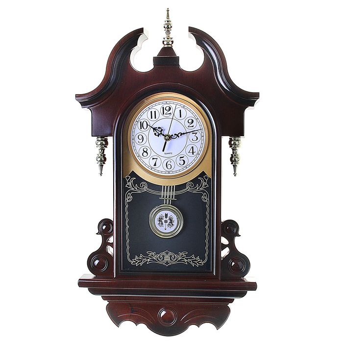 Часы настенные с маятником "Серия Элея. Классика", под тёмное дерево, крыша со шпилем