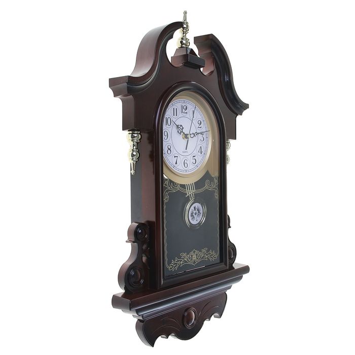 Часы настенные с маятником "Серия Элея. Классика", под тёмное дерево, крыша со шпилем