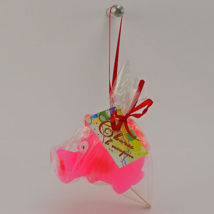 Свеча для торта цифра "Весёлый поросёнок" розовая "8"