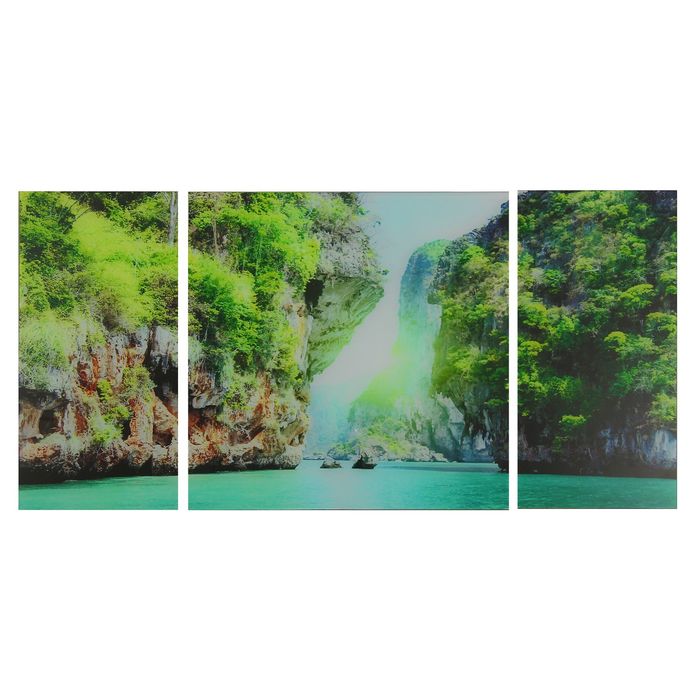 Модульная картина на стекле "Горы и море", 2 — 25×50, 1 — 50×50 см, 100×50 см