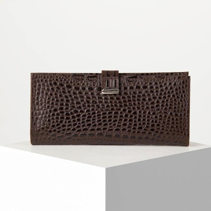 Кошелёк женский, 2 отдела, отдел для карт, отдел на молнии, коричневый крокодил