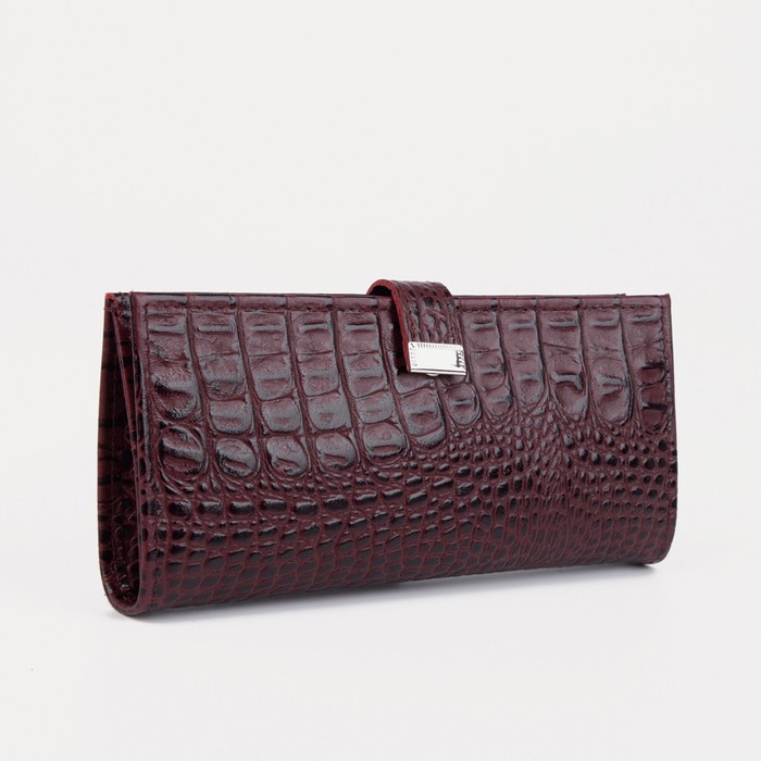 Кошелёк женский, 2 отдела, отдел для кредиток, отдел на молнии, бордовый кайман