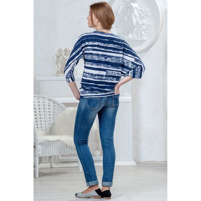 Блузка женская 4424, размер 48, рост 164 см, цвет т.синий/белый