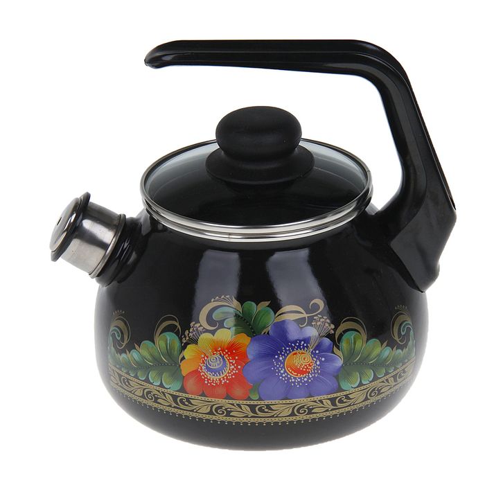 Чайник со свистком 2 л "Вологда", фиксированная ручка, цвет черный
