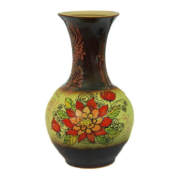 Ваза напольная "Аурелия" большая, цветы, коричнево-салатовая