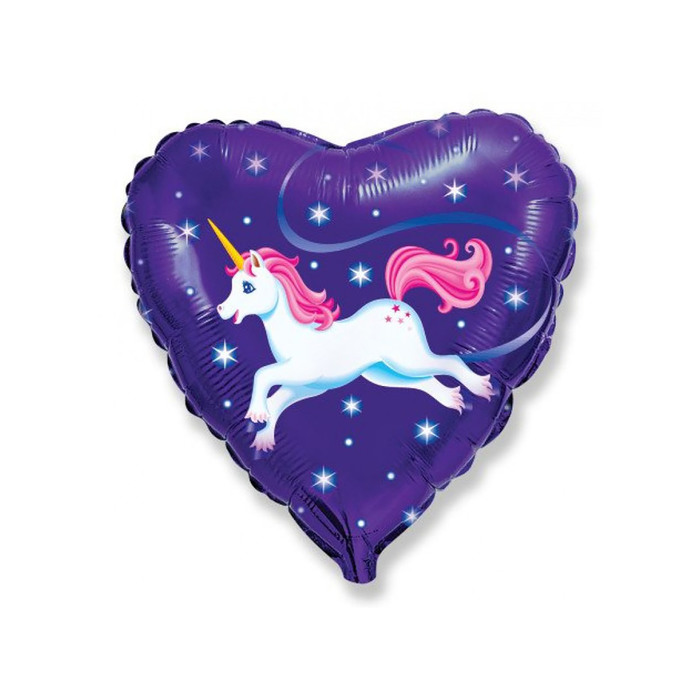Шар фольгированный 18" "Единорог на синем", сердце