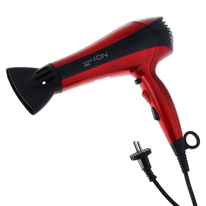 Фен для волос LuazON LF-21, 1400 Вт, 2 скорости, 3 темп. режим, ионизатор, чёрно-красный