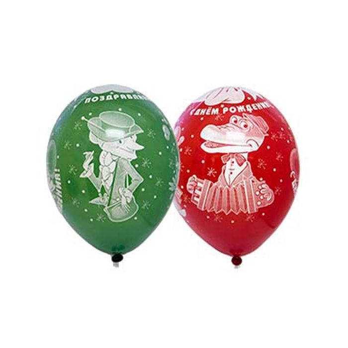 Шар латексный 14" "С Днём Рождения! Чебурашка", пастель, 5-сторонний рисунок, набор 25 шт., цвета МИКС