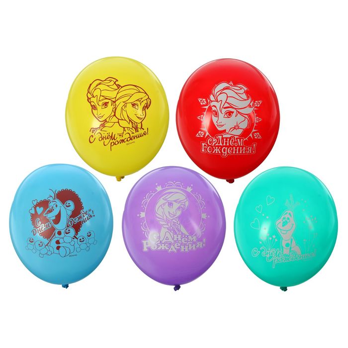Шар латексный 12" Disney "День рождения! Холодное сердце", пастель, 2-сторонний рисунок, набор 50 шт., цвета МИКС