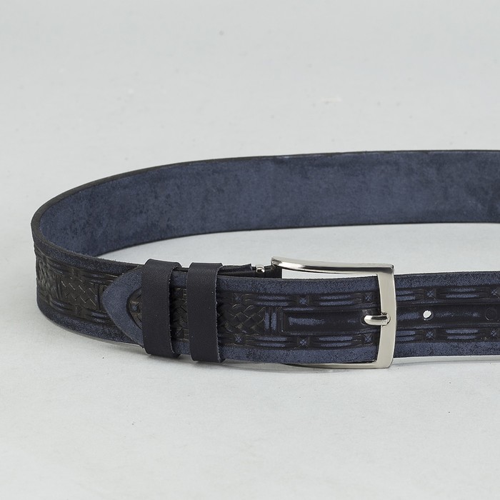 Ремень мужской, винт, пряжка под серебро, ширина 3,5см, синий