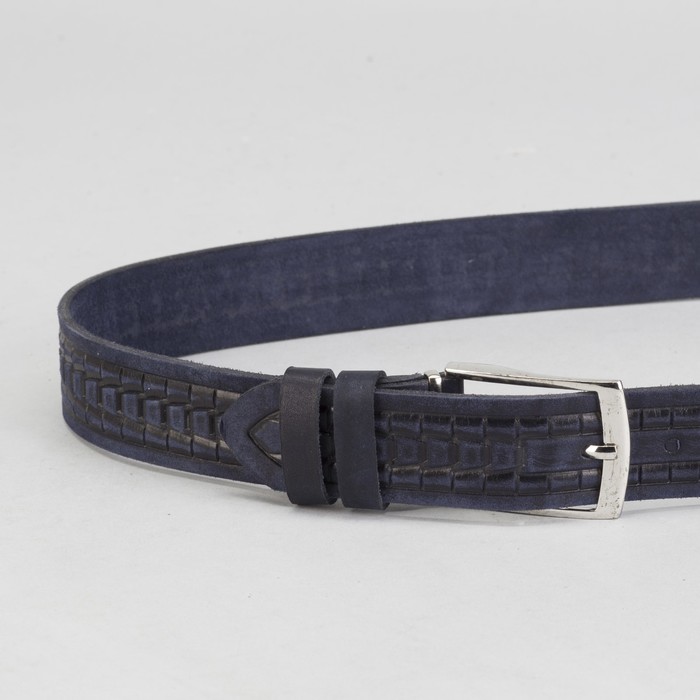 Ремень мужской, винт, пряжка под металл, ширина - 3,5см, синий
