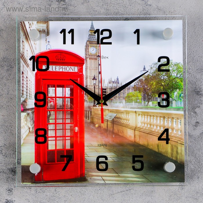 Часы настенные, интерьерные: Город, Английская телефонная будка, 25 х 25 см