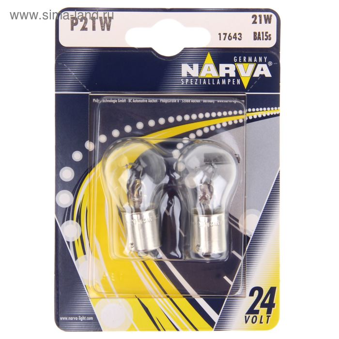 фото Лампа автомобильная narva stop lamps, p21w, 24 в, 21 вт, набор 2 шт