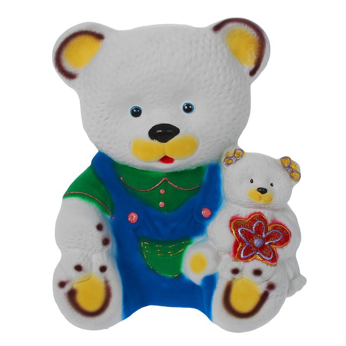 Копилка "Медведь с медвежонком" флок, белая