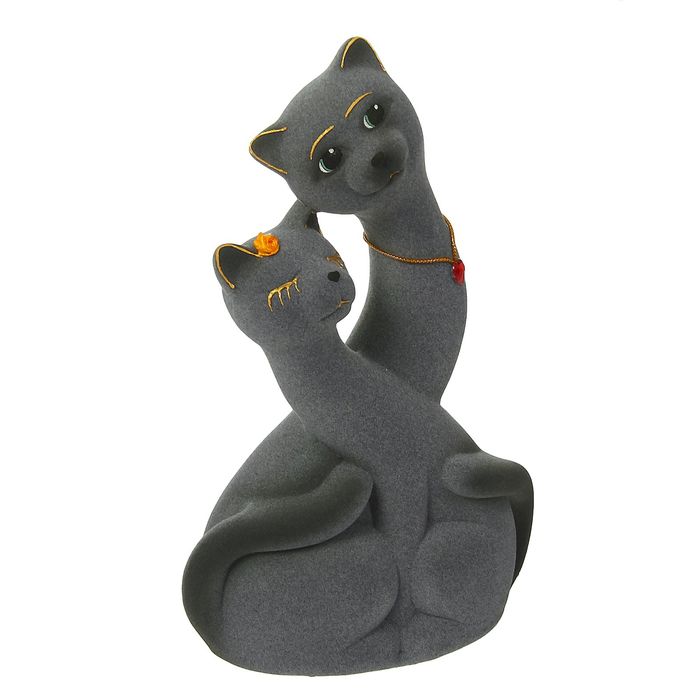 Копилка "Кошечки с красным сердцем" флок, серо-белая, микс