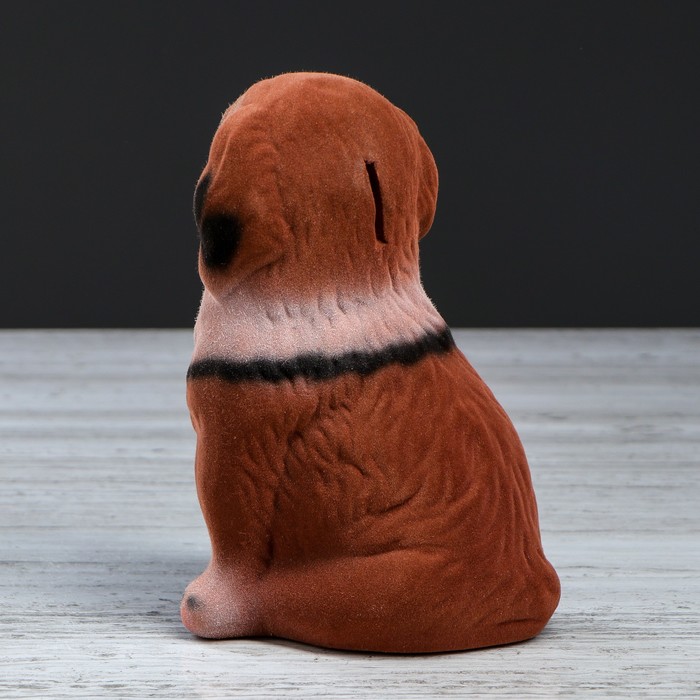 Копилка "Собака Бетховен" малая, флок, коричневая, микс