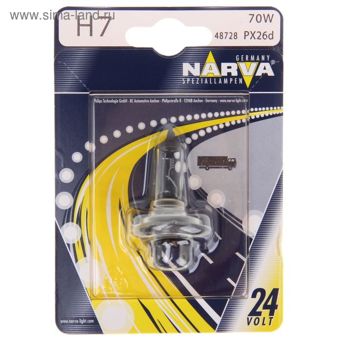 Лампа автомобильная Narva Standard, H7, 24 В, 70 Вт лампа автомобильная narva standard h1 24 в 70 вт p14 5s