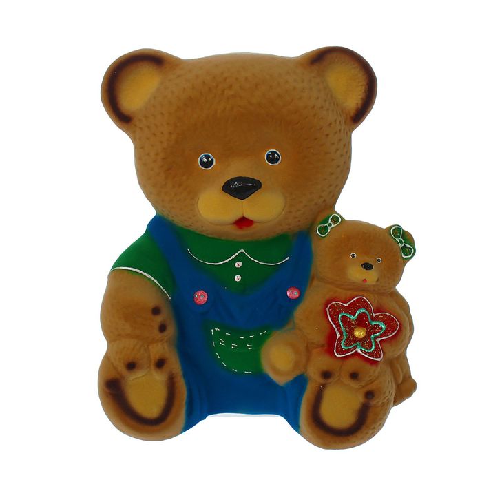 Копилка "Медведь с медвежонком" флок, бежевая, микс